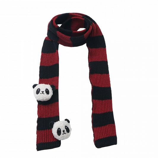 Red Striped Scarf with Panda Plushies