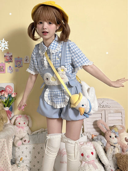 Little Penguin – Blaue, süße Overalls mit Bubble-Shorts