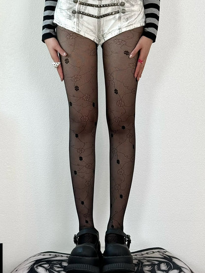 Floral Pattern Green/Black/White Tights