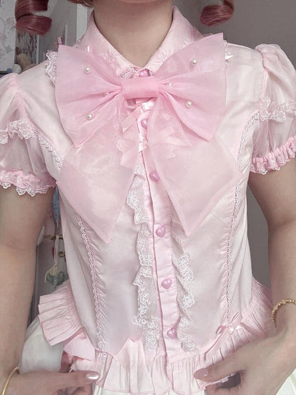 Chemisier bouffant Lolita Fraise Nœud Perle - Lan Jian Chuan