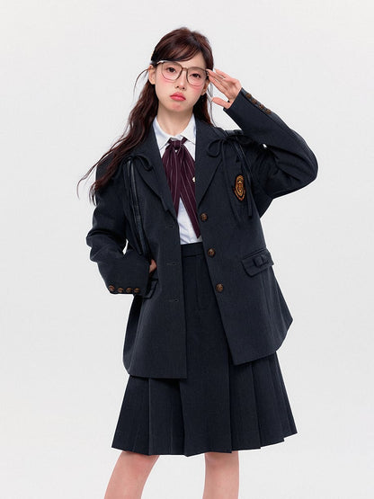 Dunkelgrauer Preppy-Blazer mit Schleifendetails