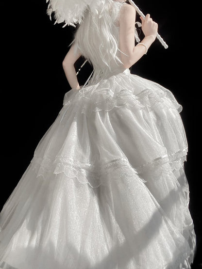 White Shiro Lolita Corset Top with High-Low Tulle Skirt - Caramelantike