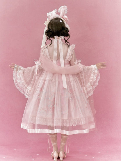 Chinoiserie Frog & Peach Embroidered Hanfu Dress with Overlay & Bows - Yimu Walnut