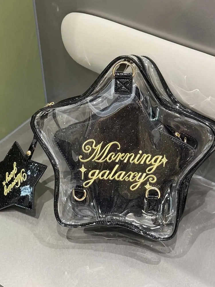 バッジ ブラック 星型 痛バッグ PU 取り外し可能 チャーム付きセット