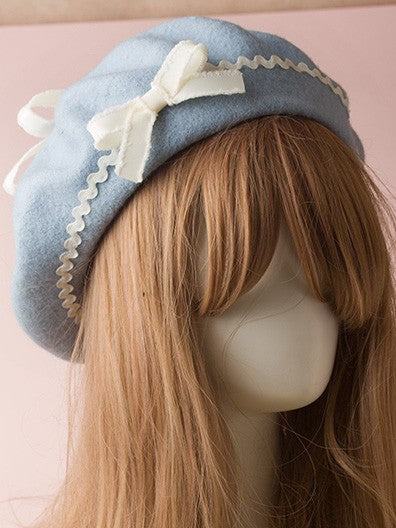 3 Sweet Beret Lolita Color Options Double-Layer Bowknot