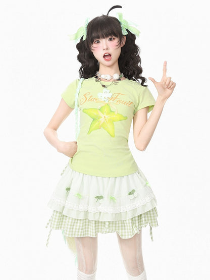 Green Star Fruit Print Tee - Languid Park