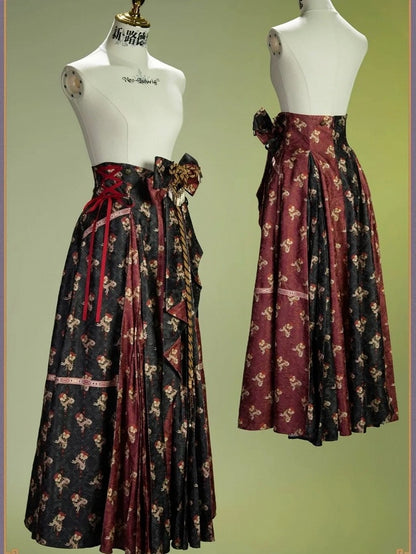 Crimson & Noir Floral Lace-Up Bodice Dress - Neoludwig