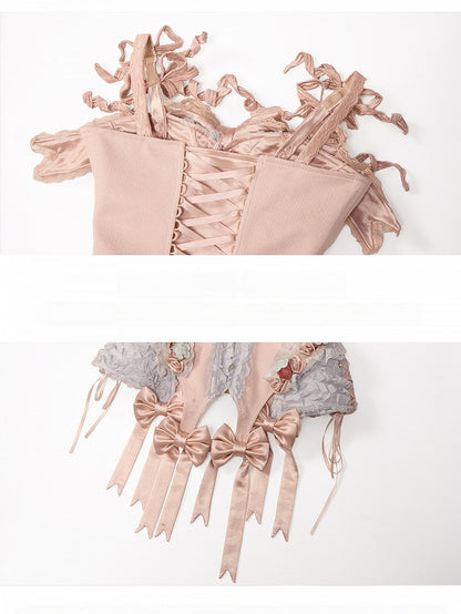 Strawberry Mousse Rococo Corset Top with Detachable Chest Bow and Shoulder Straps - Blood Supply