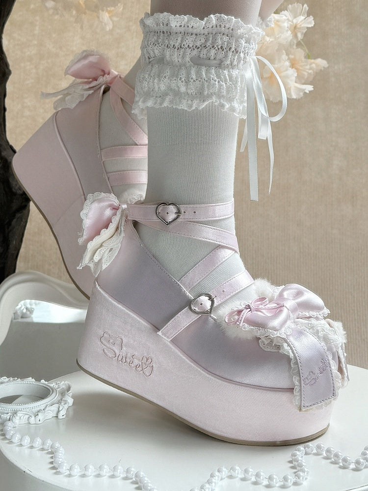 with Janes Teddy in Mary Plush Ears Satin Platform Pink