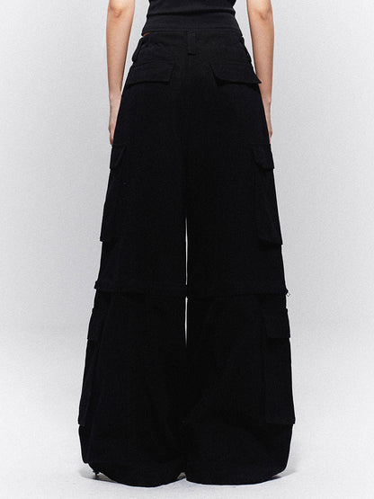 Cargo Vintage + Wide-Leg with Text Print Star Black Pants