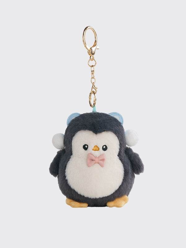 ダークグレーのかわいいペンギン型ぬいぐるみコインケースキーチェーン