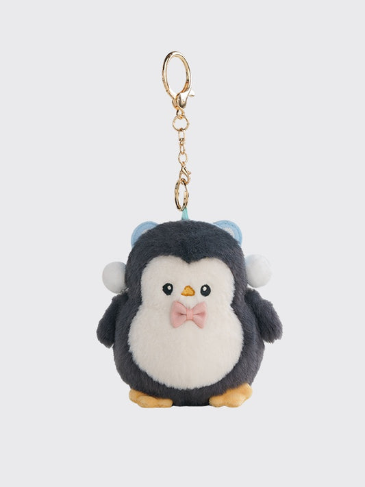 ダークグレーのかわいいペンギン型ぬいぐるみコインケースキーチェーン