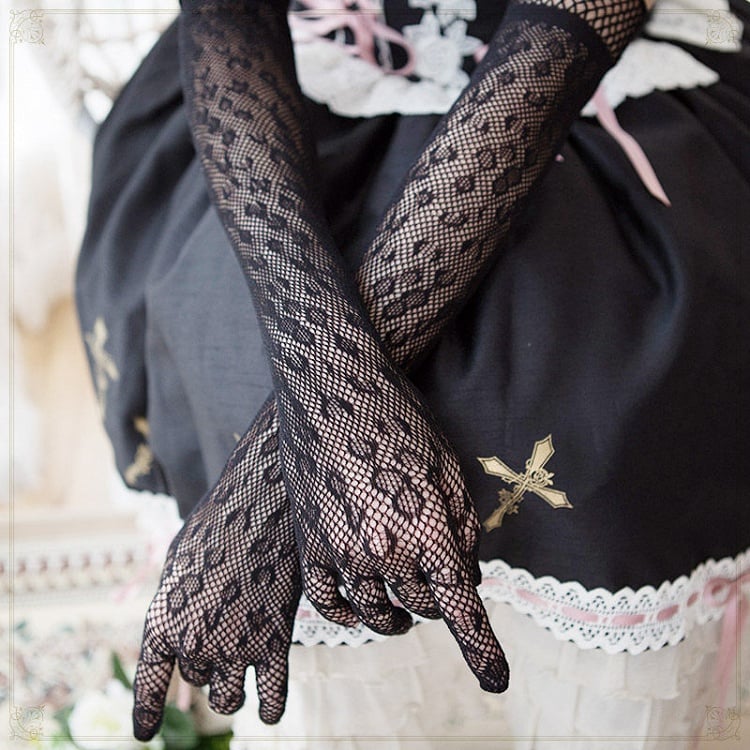 Black/White Lace Long Gloves