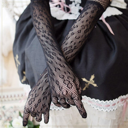 Black/White Lace Long Gloves