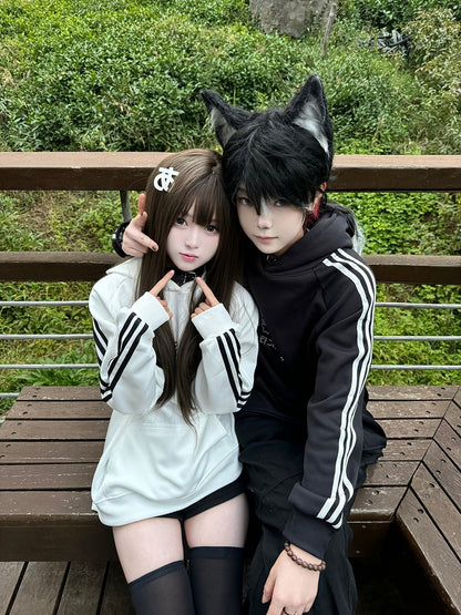 Design with Stripe White Angel Wing Hoodie Print Back