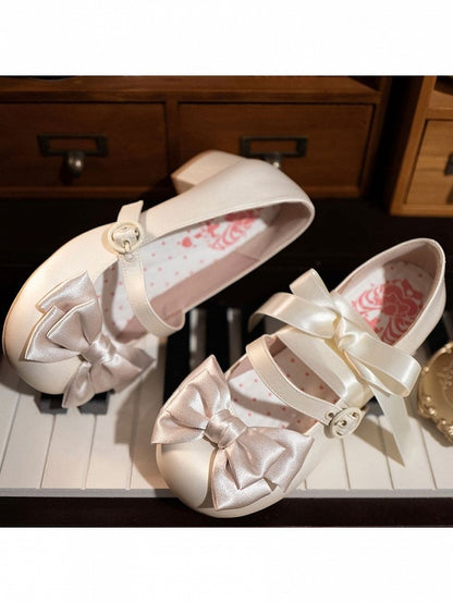 Sweet Ballet Style Champagne Bowknot Lace-up Straps Lolita Shoes - Round Toe & 4.5cm Heel - MODO