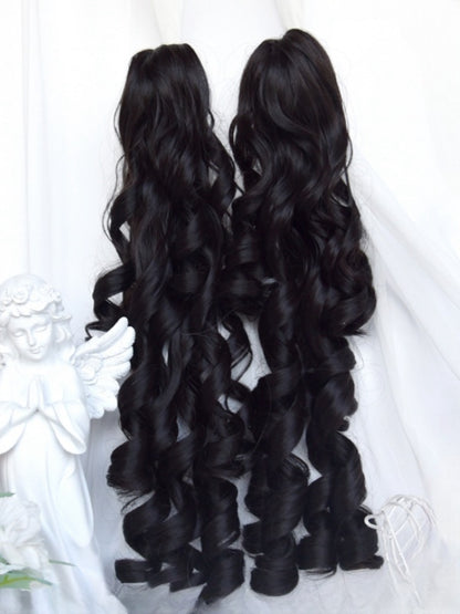 黒髪ジライケイショートボブカットウィッグ（前髪あり）＋ダブルポニーテールクロークリップ