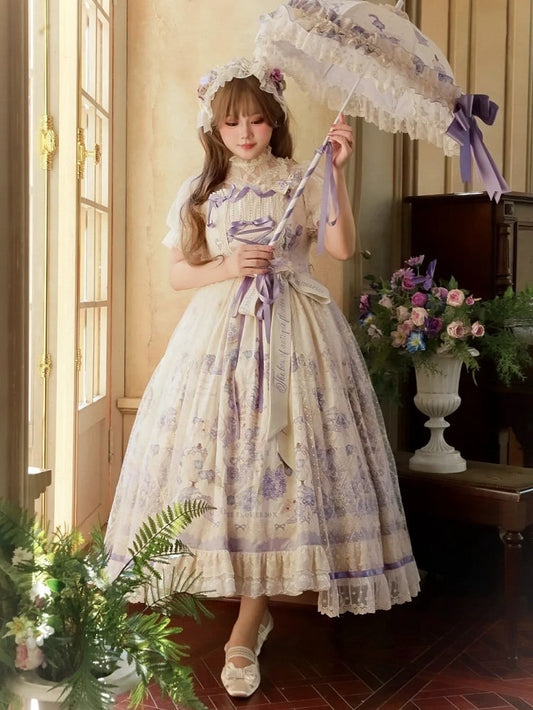 Purple Print Available Jumper Sizes Lolita Skirt Floral Plus Classic Elegant