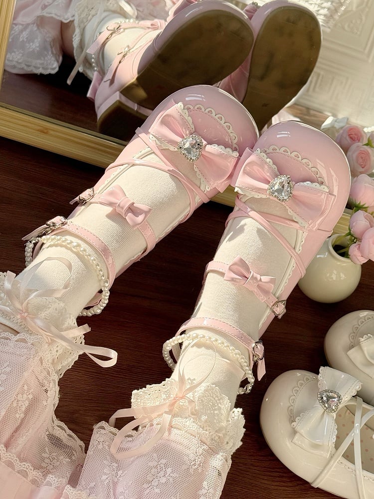 Lolita Hem Details Mary Scalloped Pink Sweet with Bow Shoes Jane