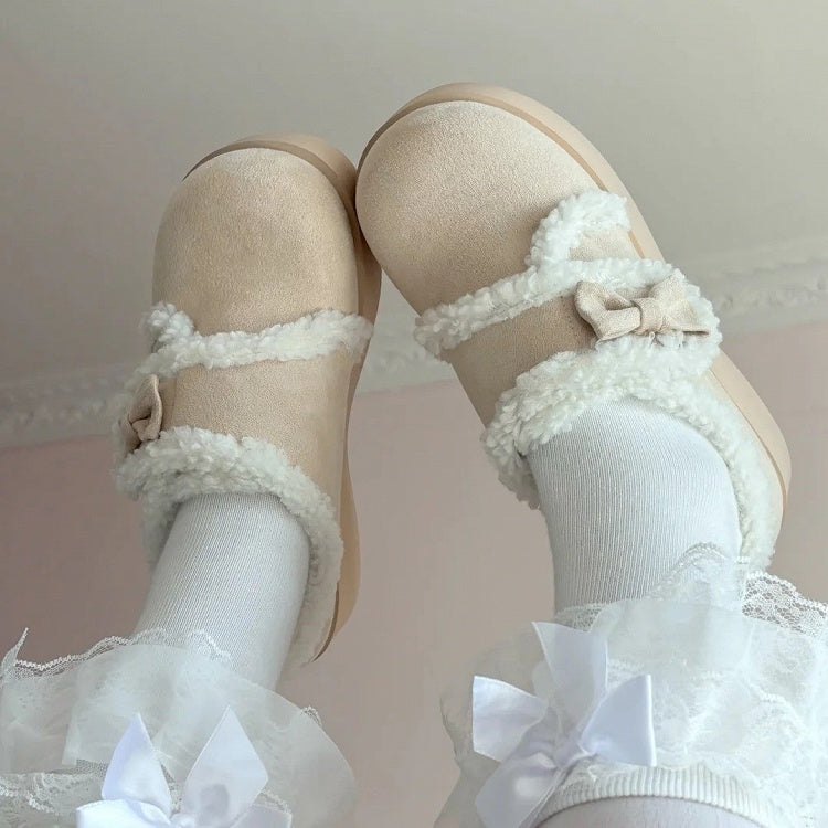 Platform with Shoes Sweet Fleece Soft Fastening Beige Lolita Lining Velcro