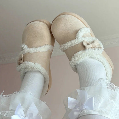 Platform with Shoes Sweet Fleece Soft Fastening Beige Lolita Lining Velcro