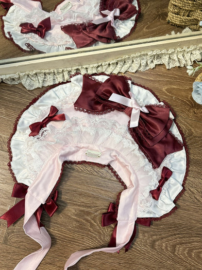 Bow Pink Red Bonnet Lolita with Accents