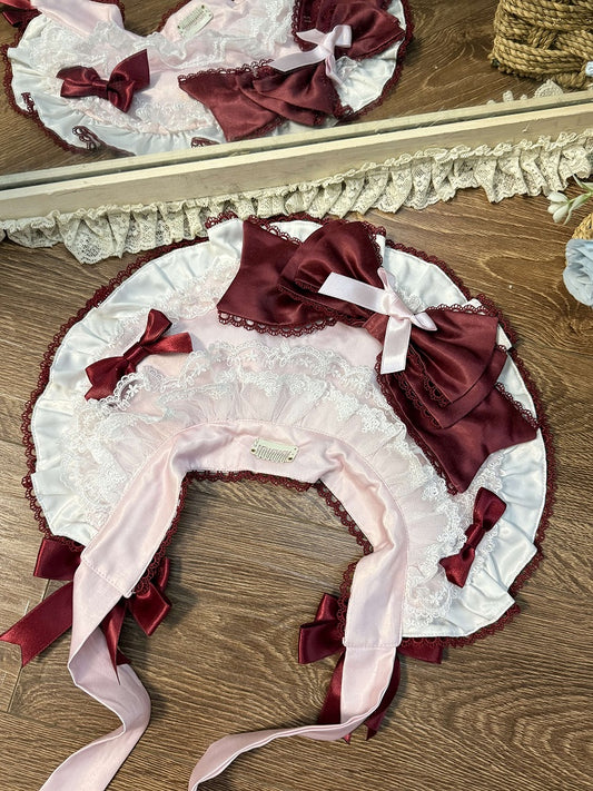 Bow Pink Red Bonnet Lolita with Accents