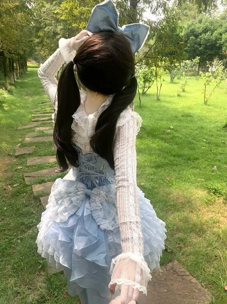 Hem Train Lace + Blue Bow JSK Only / Ruffle Lolita Dress Multi-Layered