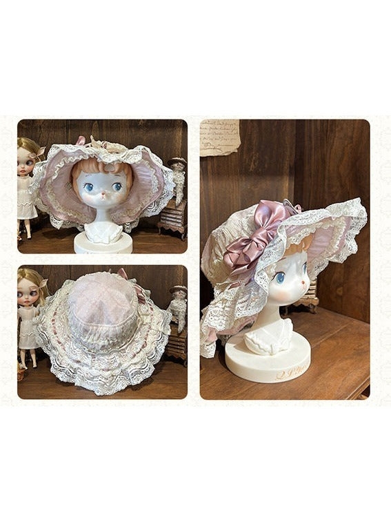 Lolita Hat with Pink Bowknot and Lace - Treasure House