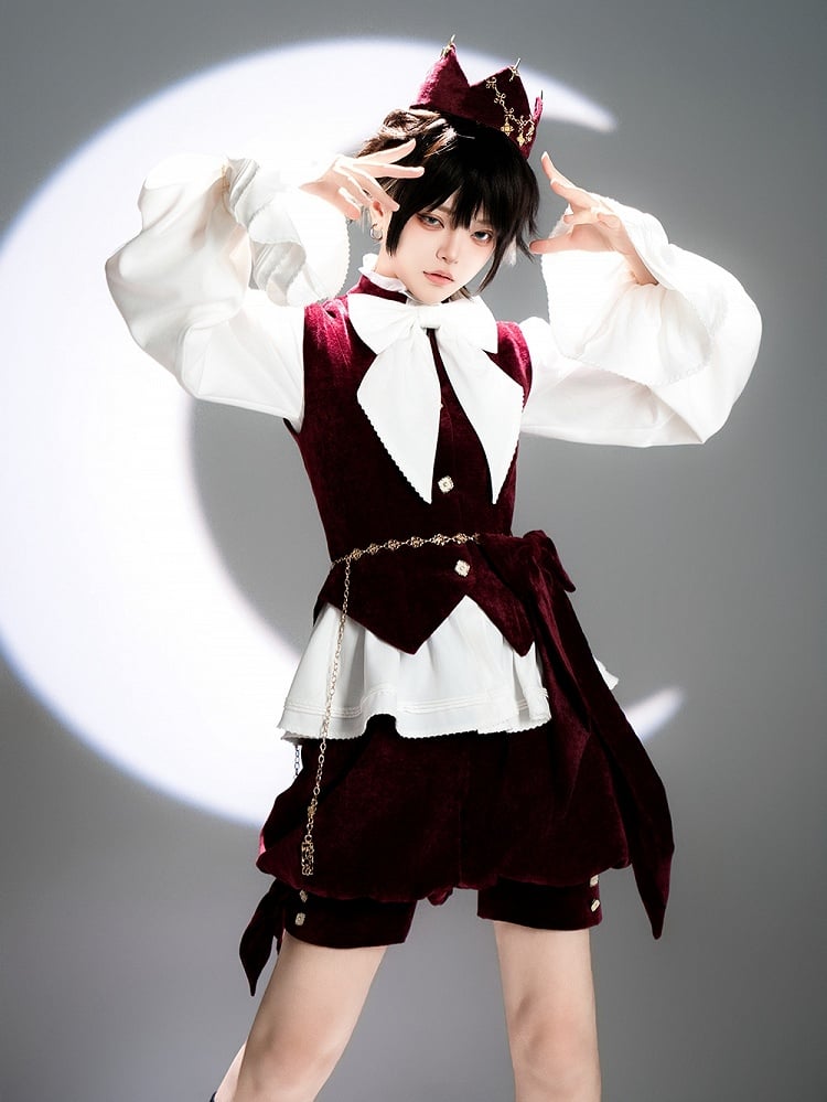 Kragen Lolita Banded Weste Prince Wine Style Samt Ouji Rot