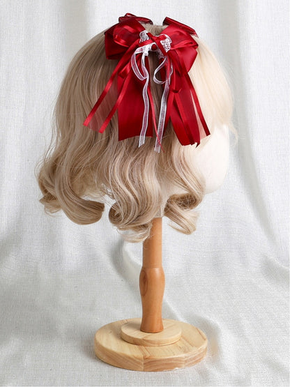 Red Ribbon Satin Bow Sheer Clip Hair