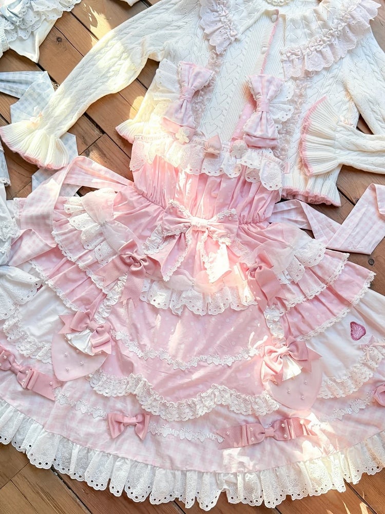 Bow with Pink Dress Accents Sweet Layered JSK Lolita Skirt