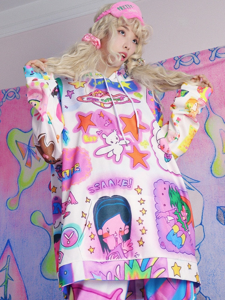 Colorful Y2K Cartoon Pattern Hoodie