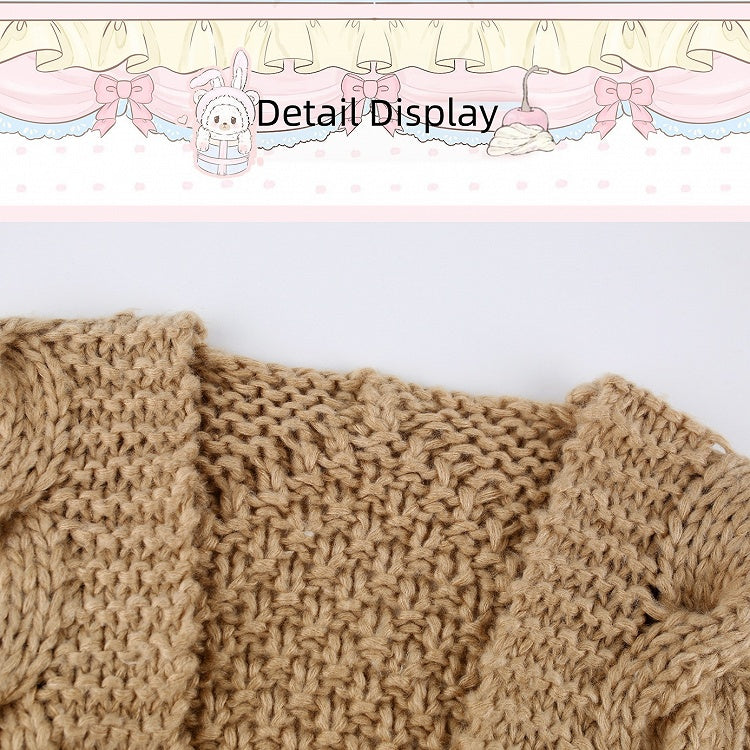Kawaii Coffee Loose Knit Cardigan with Plush Bear Brooch for Autumn - serendipity