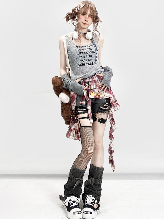 Saum-Shorts Raw Bittersweet Distressed Grey Denim Holes