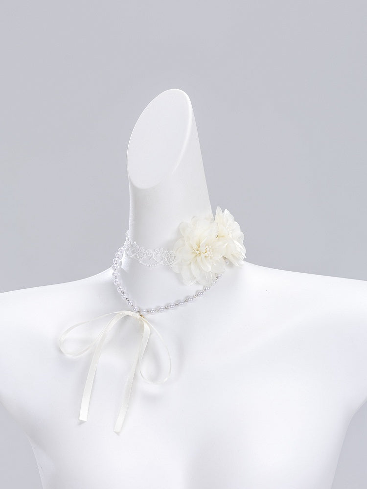 White Flower Choker with Bead Chain - DevilInspired Exclusive Collection
