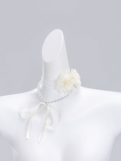 White Flower Choker with Bead Chain - DevilInspired Exclusive Collection