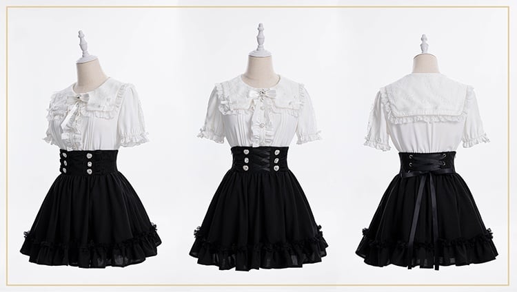 Detail Corset Hem High-Waist Kei Black with Skirt Jirai Ruffle
