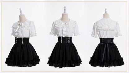 Detail Corset Hem High-Waist Kei Black with Skirt Jirai Ruffle