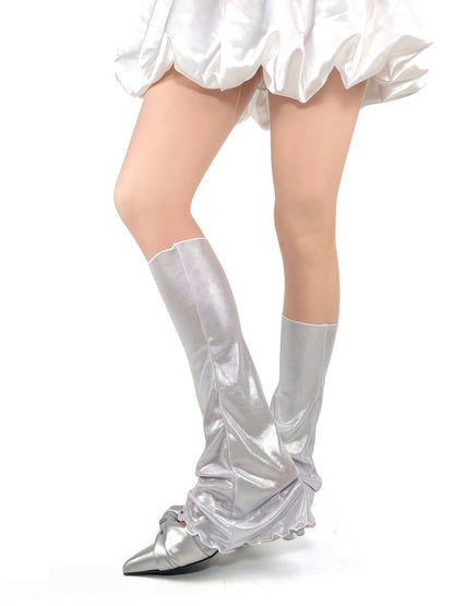 Design Thread Warmers Y2K Leg Ruffled Black/White/Gray Shiny Trim