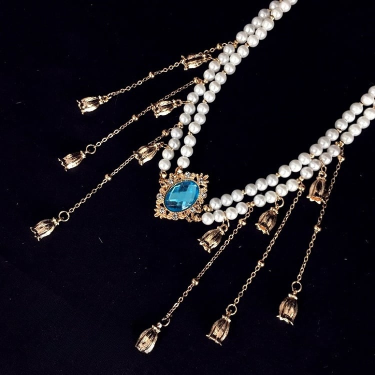 Rhinestone Bell and Center Flowers Tassels Headwear Golden with Beaded