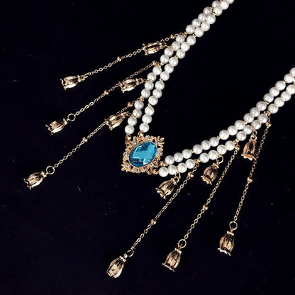 Rhinestone Bell and Center Flowers Tassels Headwear Golden with Beaded