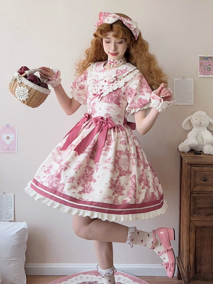 Collar Sleeves Peter Print Short Grapes Dress Pan Pink Lolita