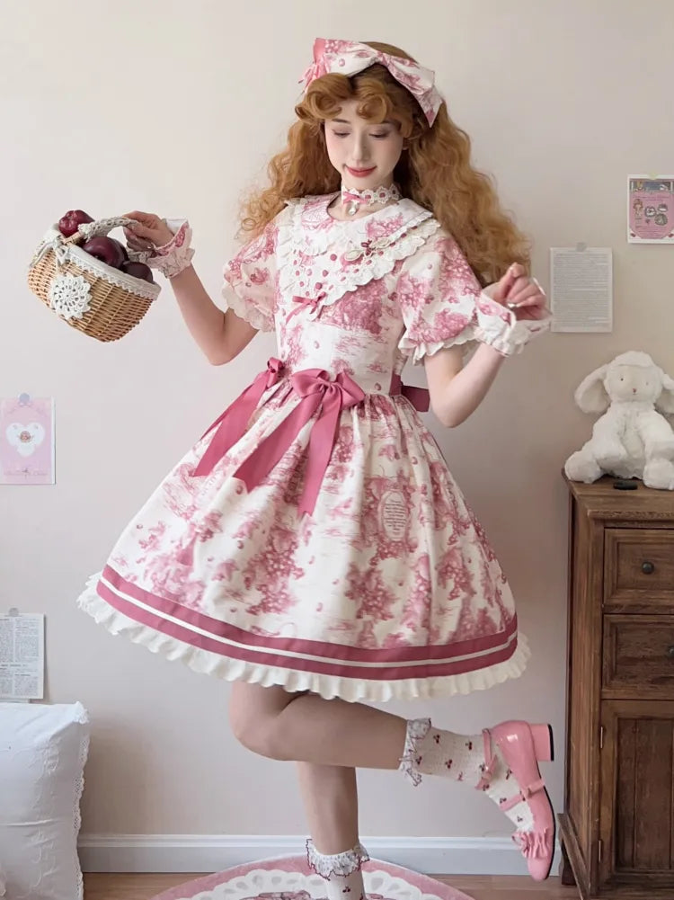 Peter Lolita Rosa Kleid Ärmel Kurz Print Trauben Kragen Pfanne