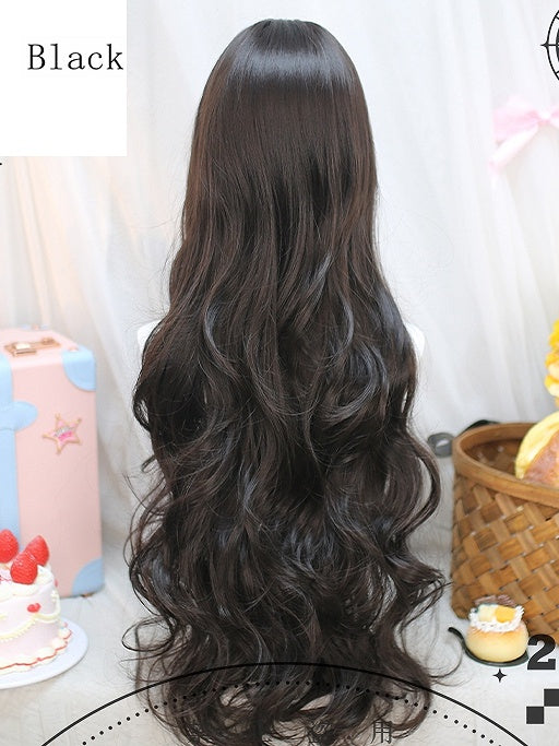 Wigs Air Long 75-80cm Pink/Black/Dark Brown/Blonde/Grey Brown/Light Wavy With Bangs