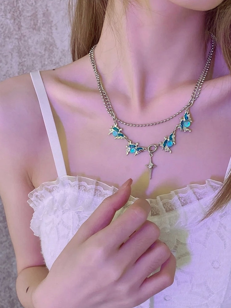 Collier Chaîne Strass Bleu - Kiwi Store