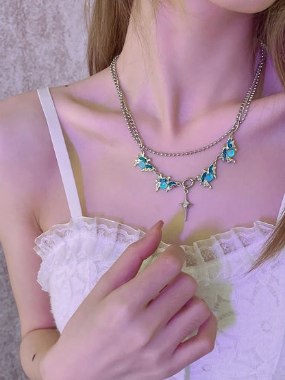 Collier Chaîne Strass Bleu - Kiwi Store