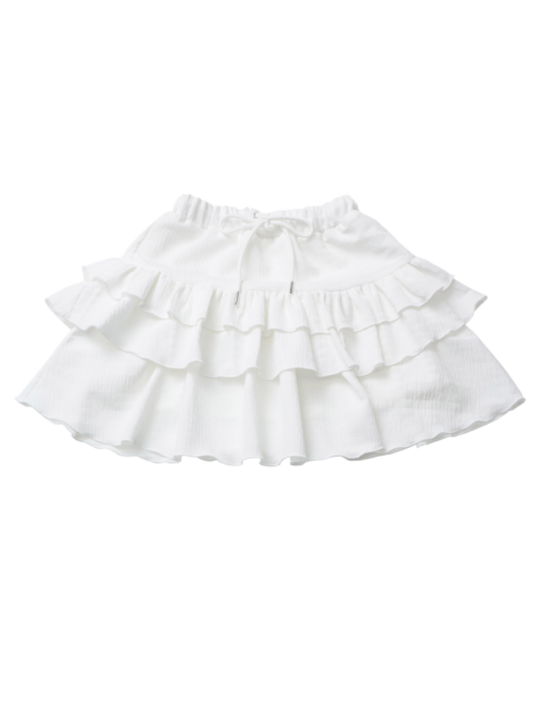 Tiered with Drawstring Skirt White Waist