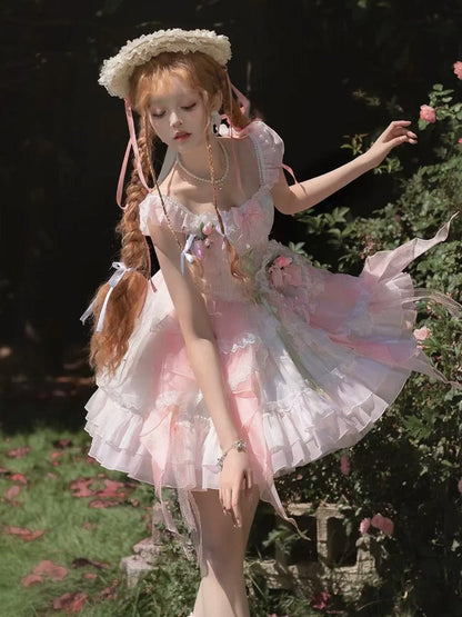 Shoulder Thring Lolita Flower Frill Dress Princess