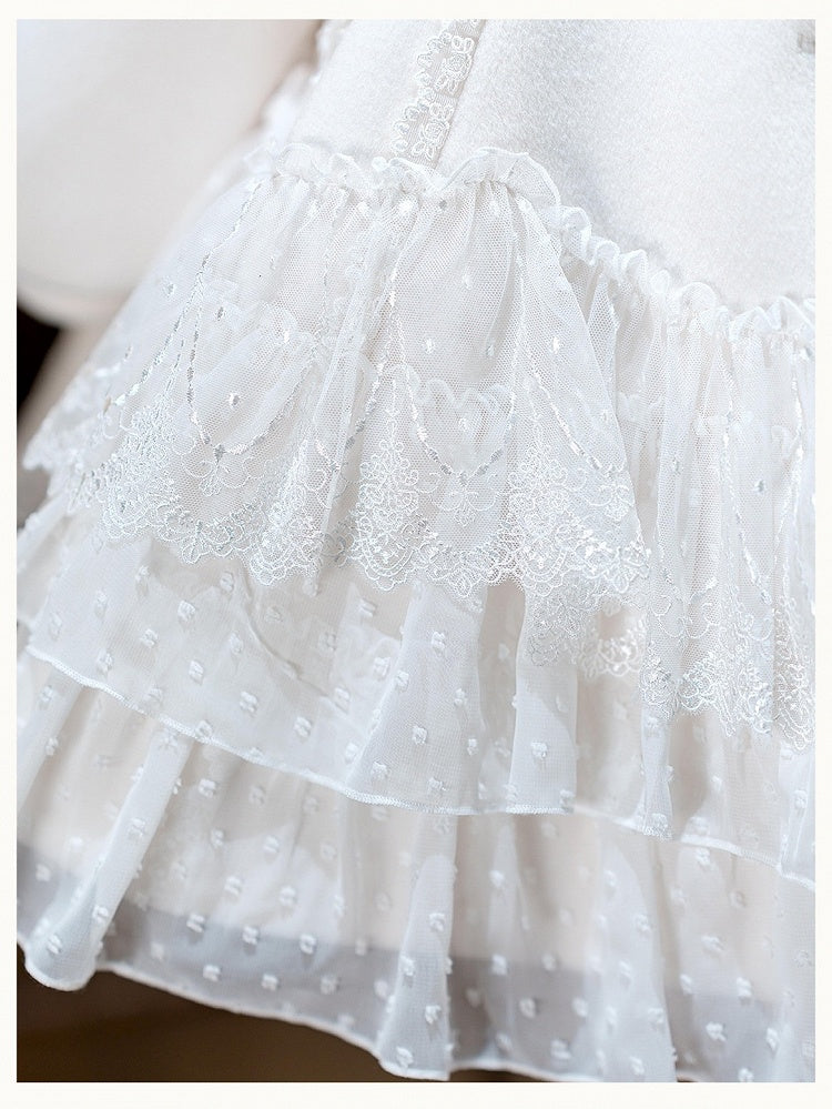 Snow White Heart Lace Applique Sweet Lolita Winter Overcoat - Dream Magic Box